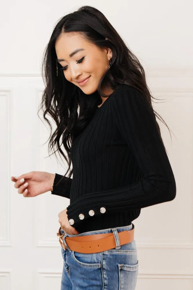 Lonnie Button Sleeve Sweater in Black