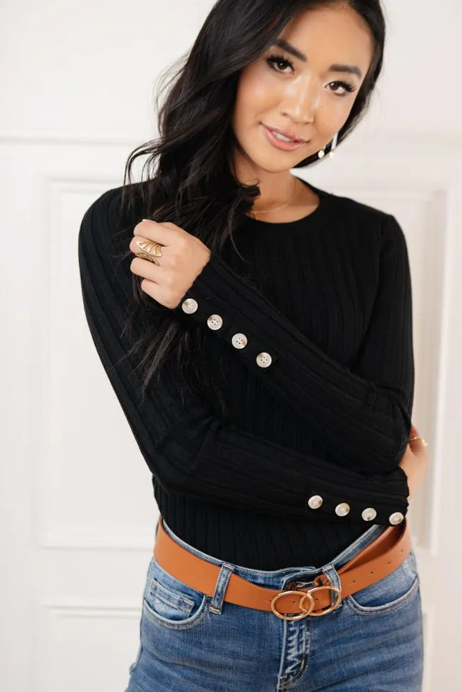 Lonnie Button Sleeve Sweater in Black