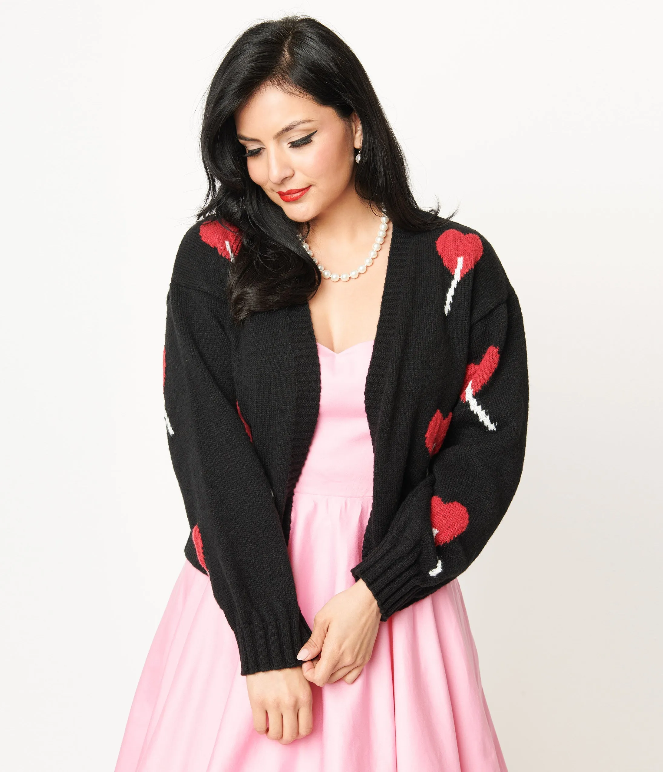 Magnolia Place Black Heart Lollipop Open Cardigan