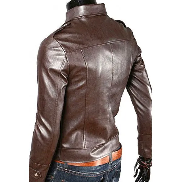 Men's Fascinating Brown Biker Leather Jacket Slim Fit