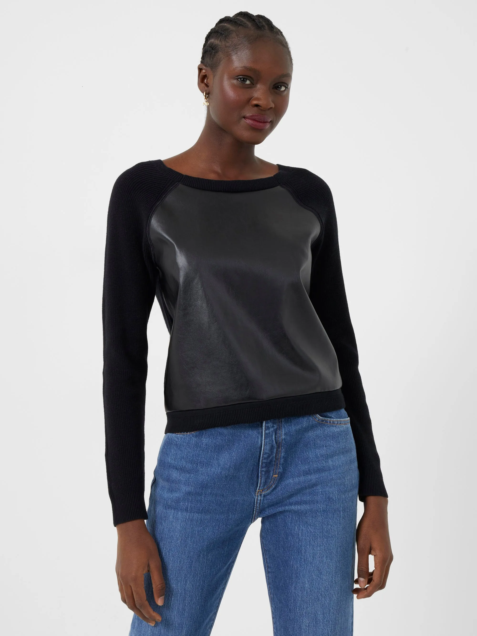 Mozart PU Knit Long Sleeve Top