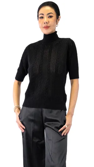 Open Weave Mock Turtleneck - Black