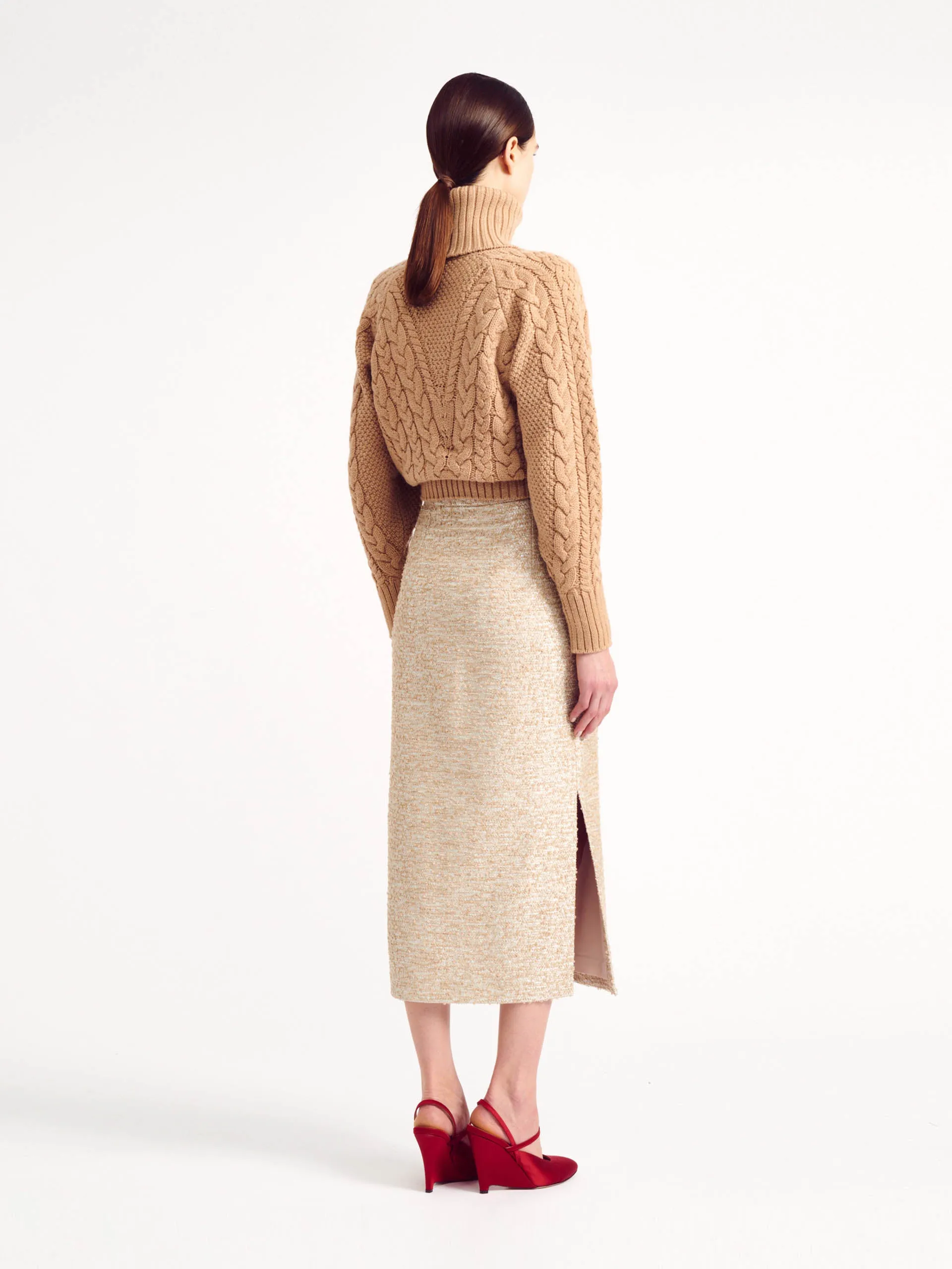 Otis Sand Melange Cashfeel Cable Knit Sweater