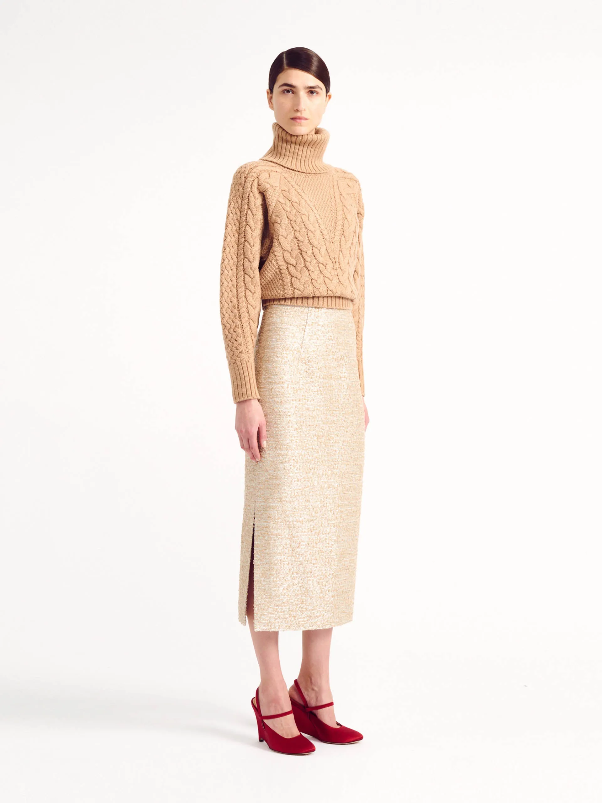 Otis Sand Melange Cashfeel Cable Knit Sweater