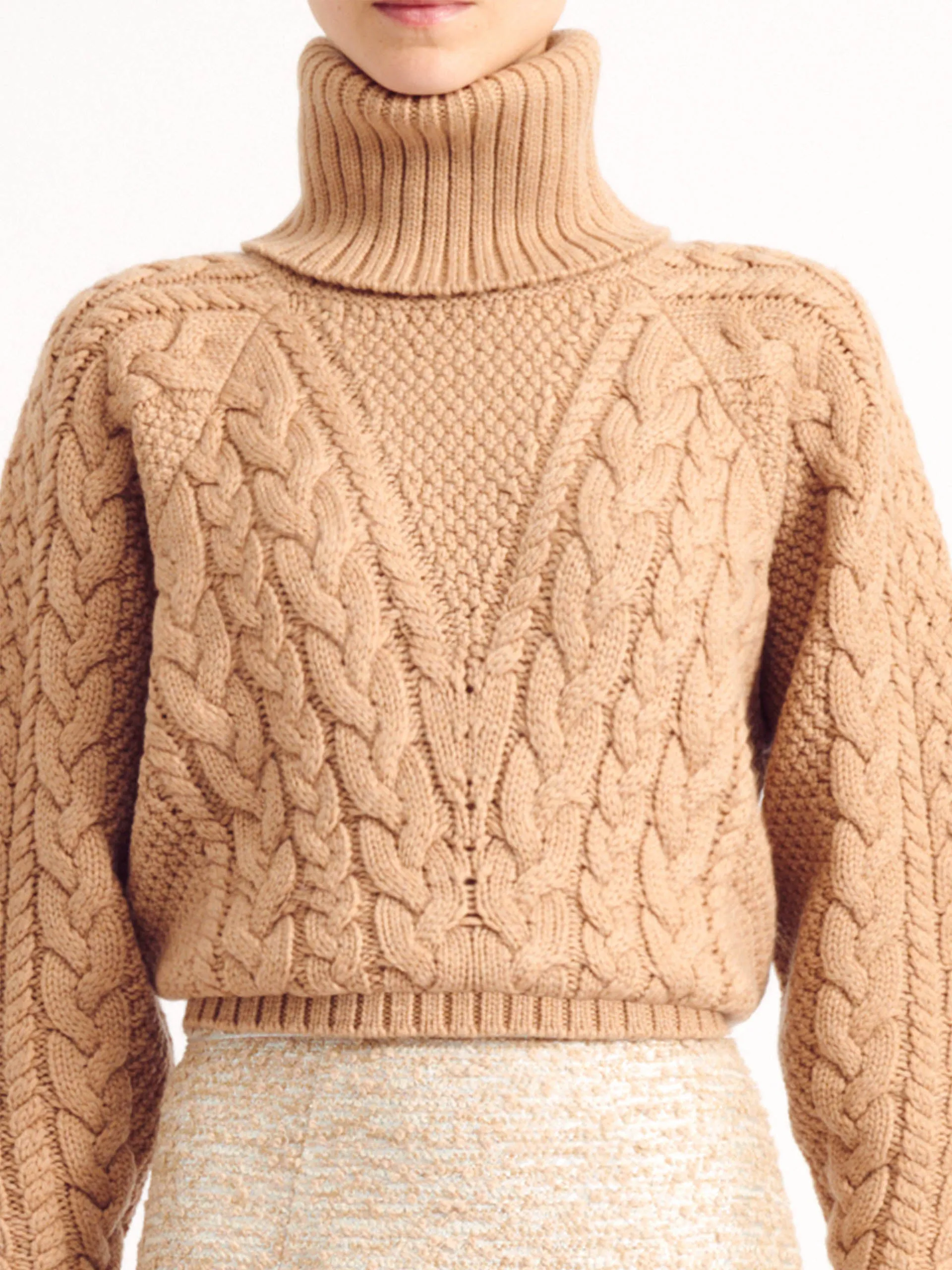 Otis Sand Melange Cashfeel Cable Knit Sweater