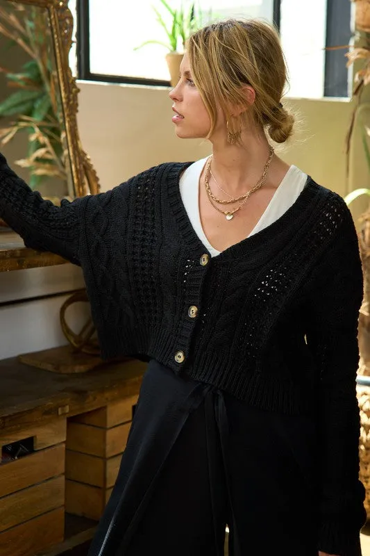 Plus Cable Knit Drop Shoulder Cardigan