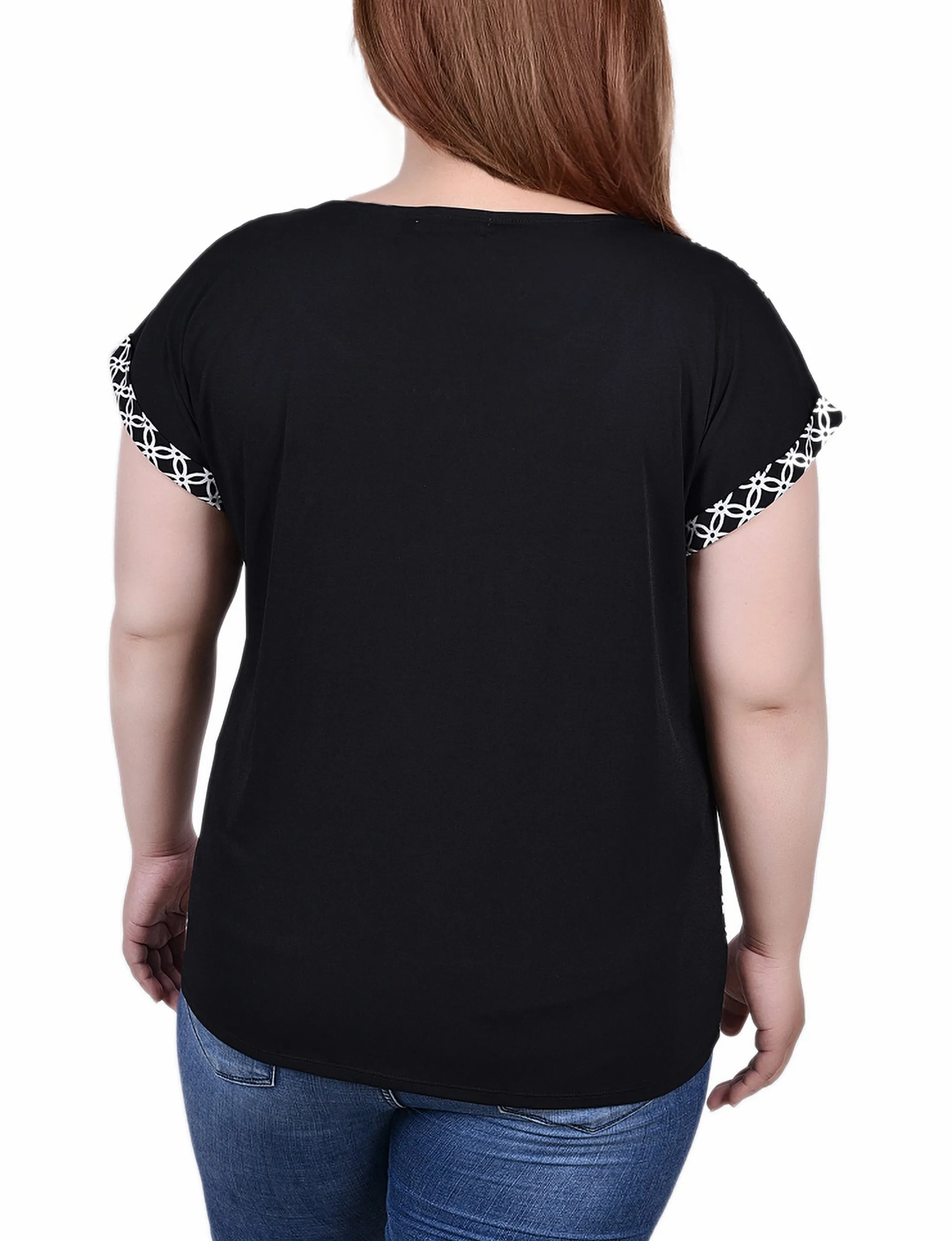 Plus Size Short Sleeve 1/2 Zip Knit Top