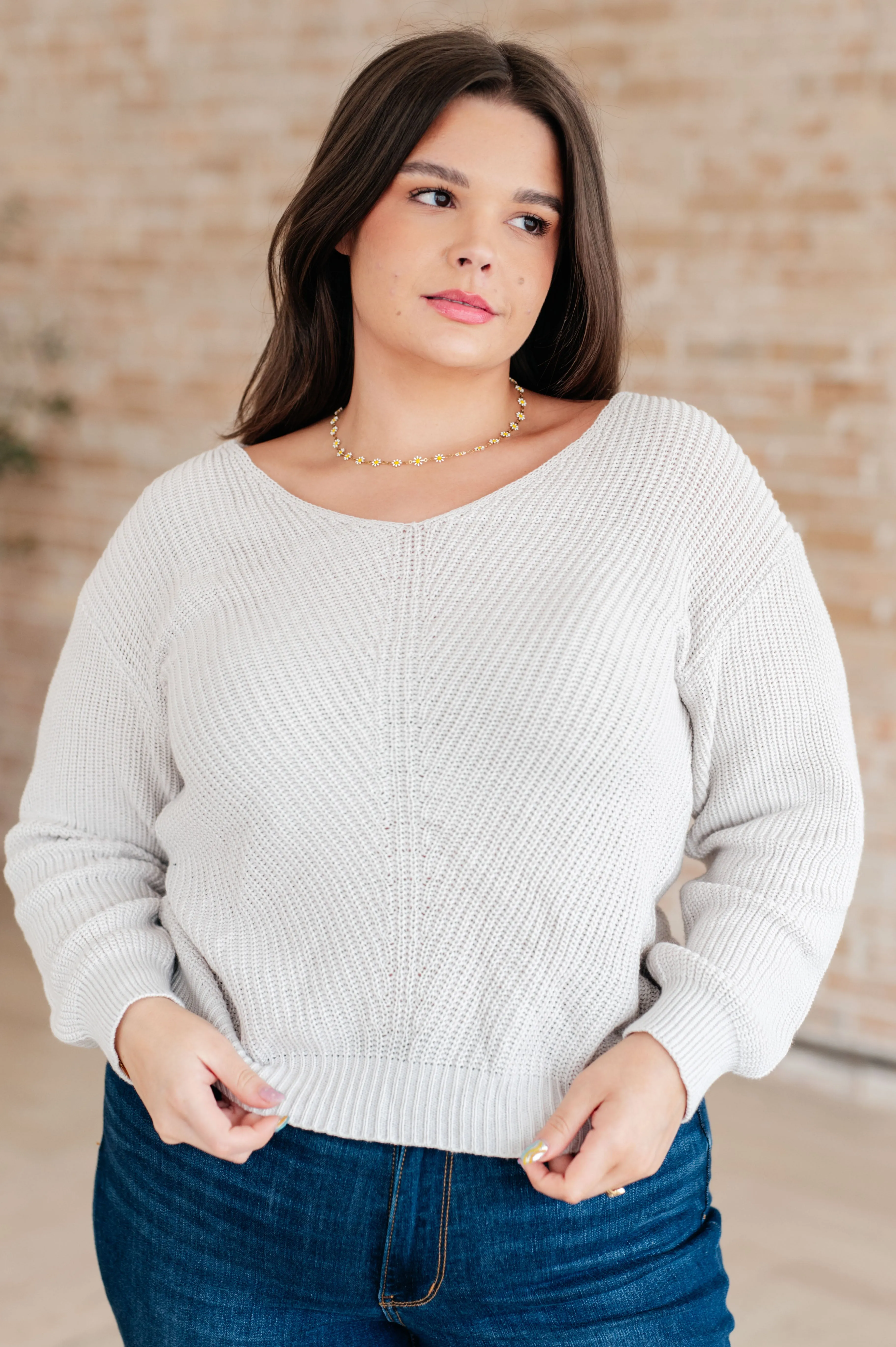 Ribbed Knit V Neck Sweater