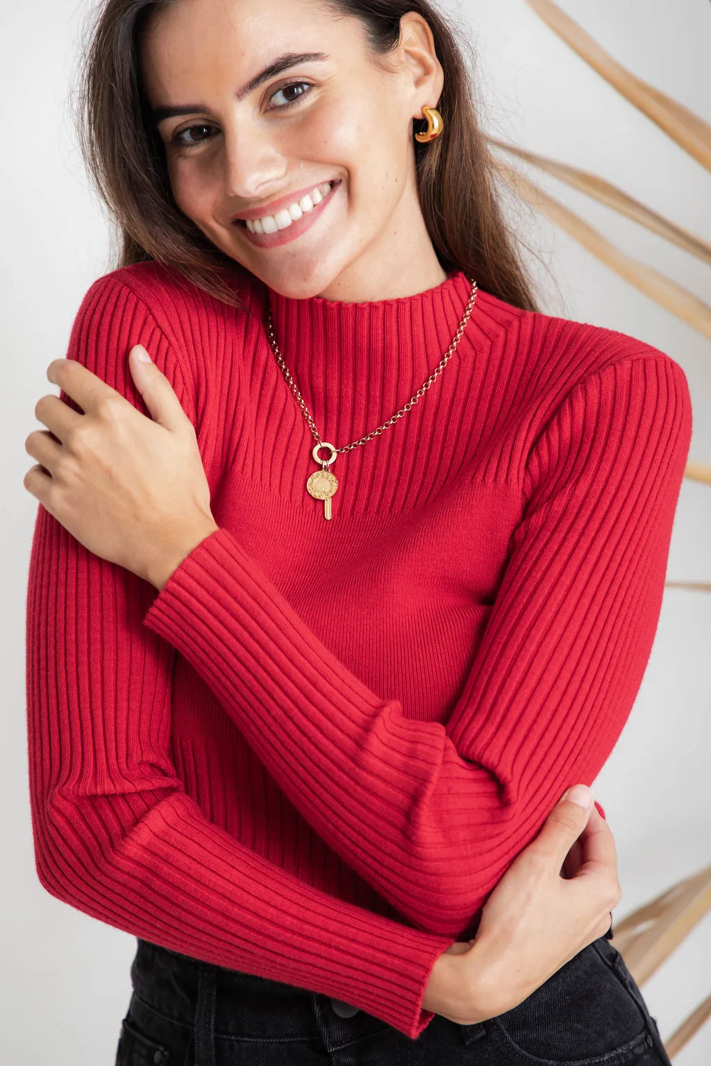 Ruby Knit Long Sleeve Knit Top - Red