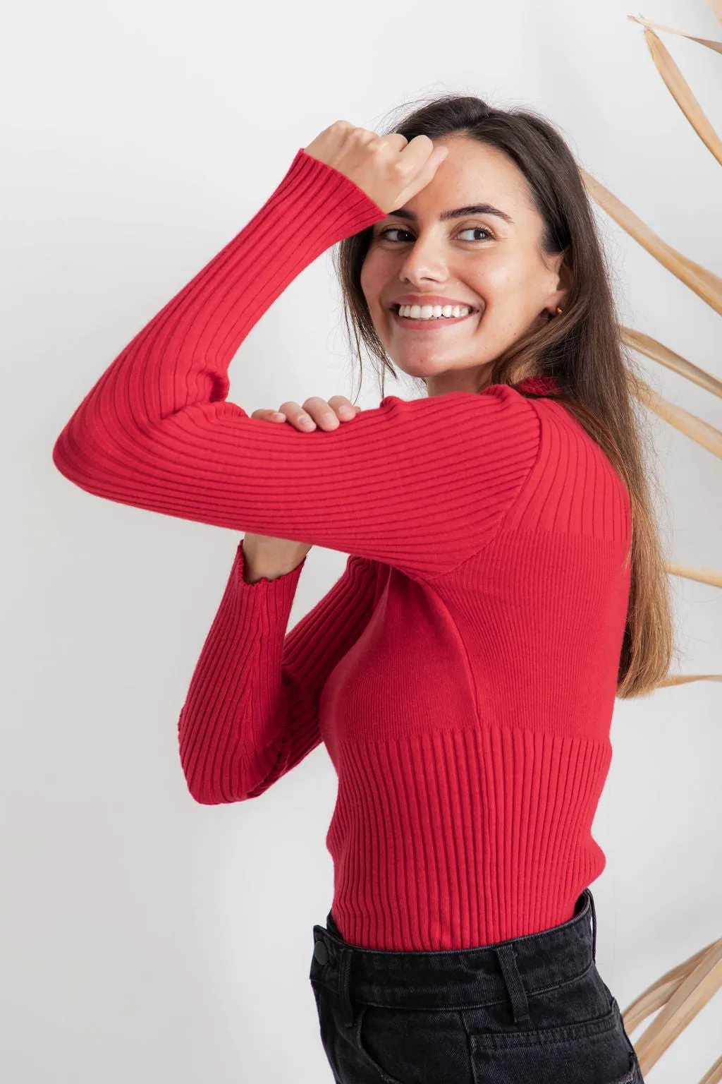 Ruby Knit Long Sleeve Knit Top - Red