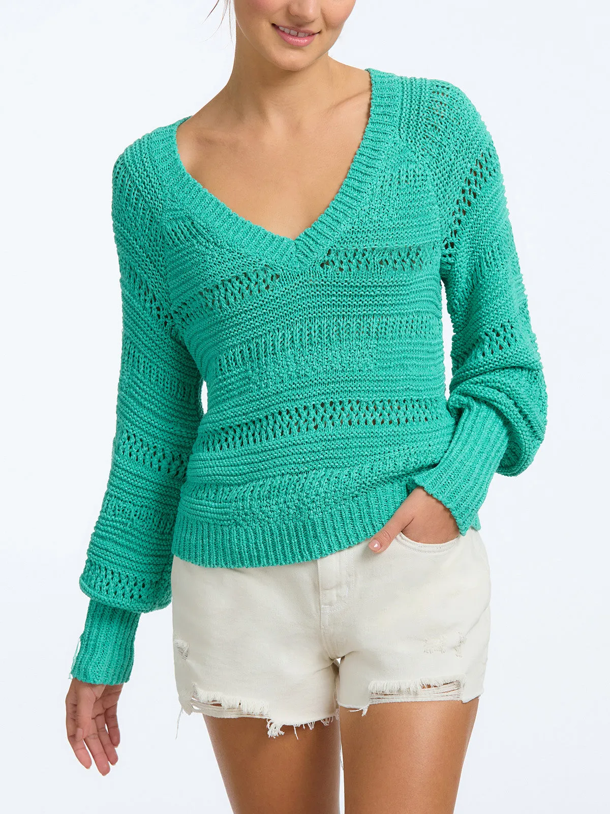 Sage: Crochet V-Neck Sweater