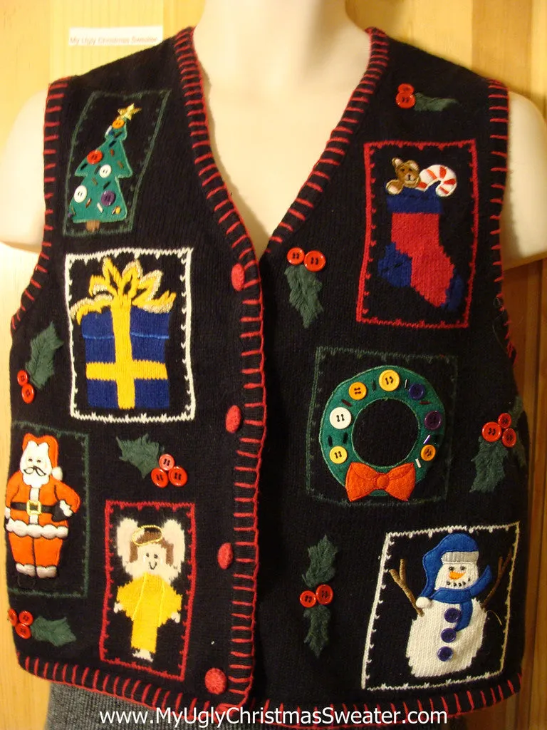 Tacky Cheap Ugly Christmas Sweater Vest with Angels on Front and Back  (f616)