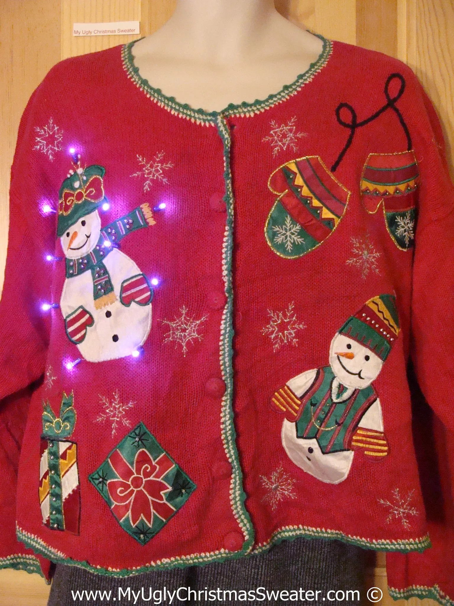 Tacky Xmas Sweater Snowmen with Mittens and Lights (g127)