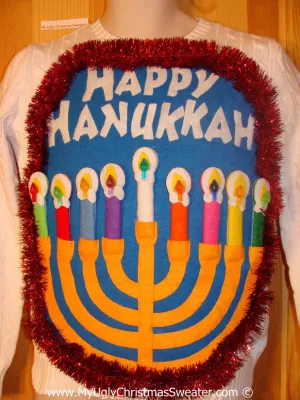 Ugly Christmas Sweater Party Hanukkah Sweater  Menorah (j279)