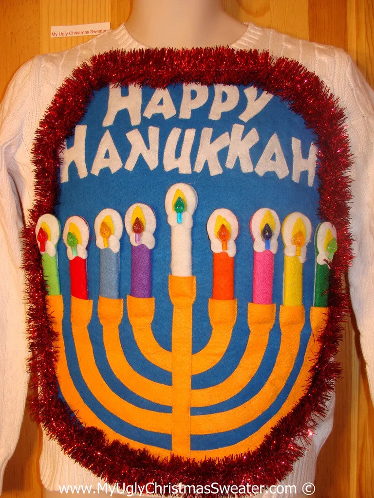 Ugly Christmas Sweater Party Hanukkah Sweater  Menorah (j279)