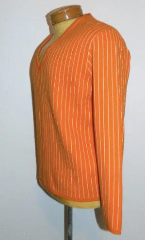 vintage 1960s MOD sweater orange Hartog for MAY Co. V- neck knit Mens M