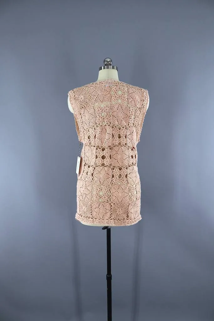 Vintage Blush Crochet Cardigan Sweater Vest