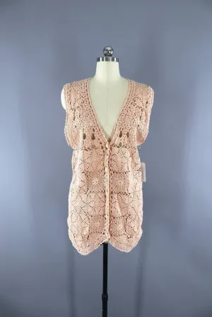 Vintage Blush Crochet Cardigan Sweater Vest