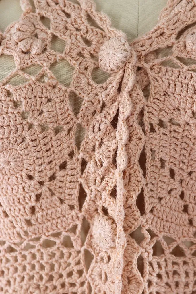 Vintage Blush Crochet Cardigan Sweater Vest